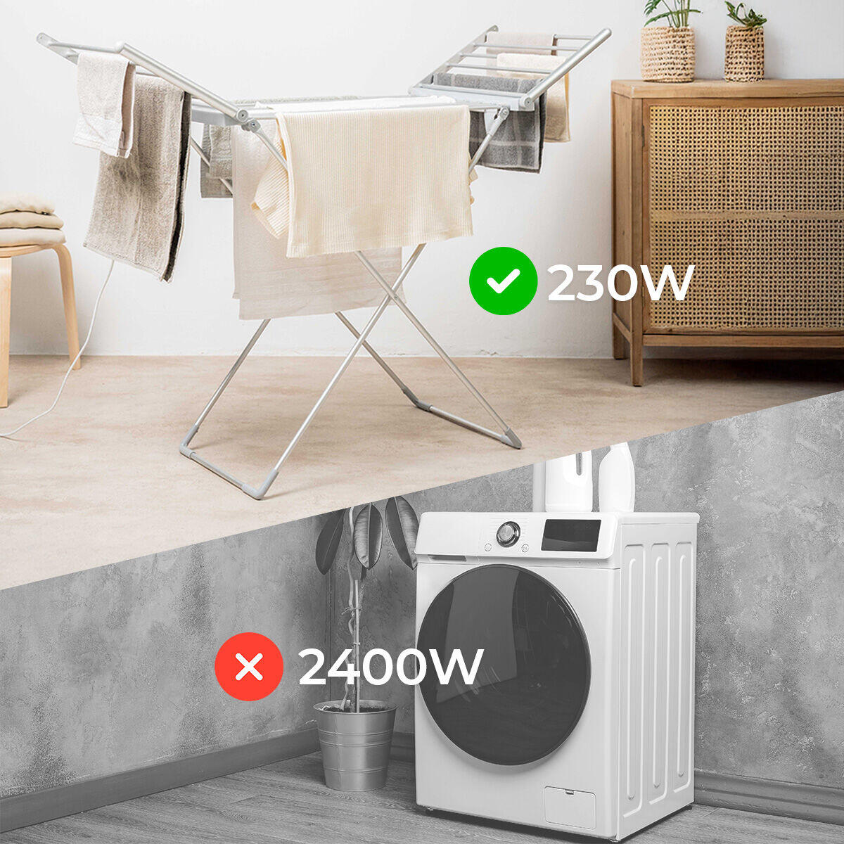 Tendedero Eléctrico Plegable con Alas, Pantalla Táctil, Temporizador y Control de Temperatura Warmmat 230 W 20 Barra