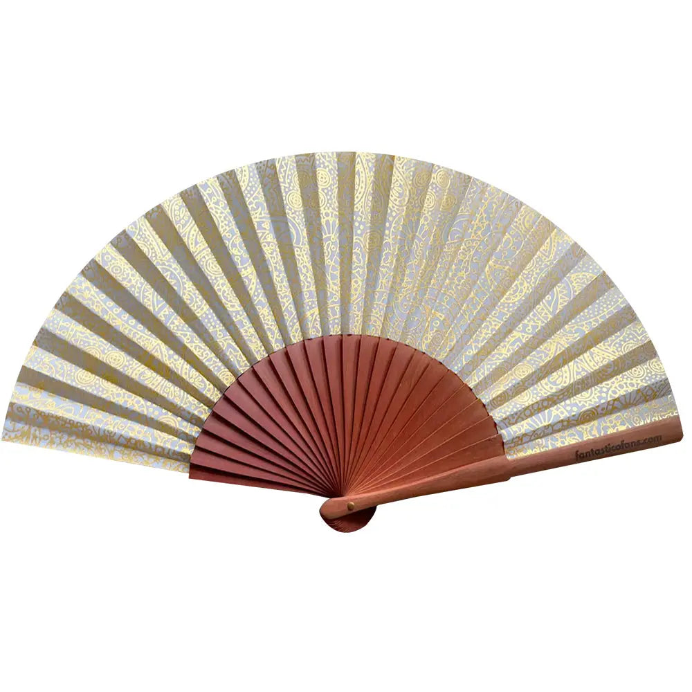 Gold Paisley print Boho 23cm fan