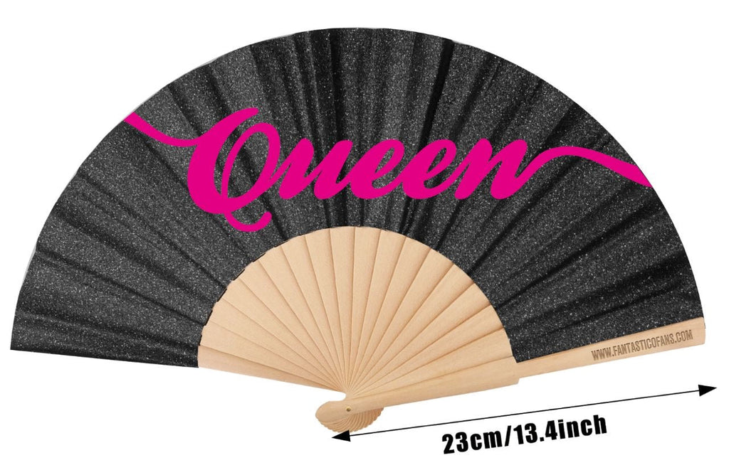 Queen Black Glitter 23cm fan