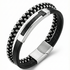 Pulsera para Hombre de Doble Hilera en Acero con Baño de Oro Blanco de 18K – Diseño Artesanal Hecho en España
