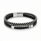 Pulsera para Hombre de Doble Hilera en Acero con Baño de Oro Blanco de 18K – Diseño Artesanal Hecho en España