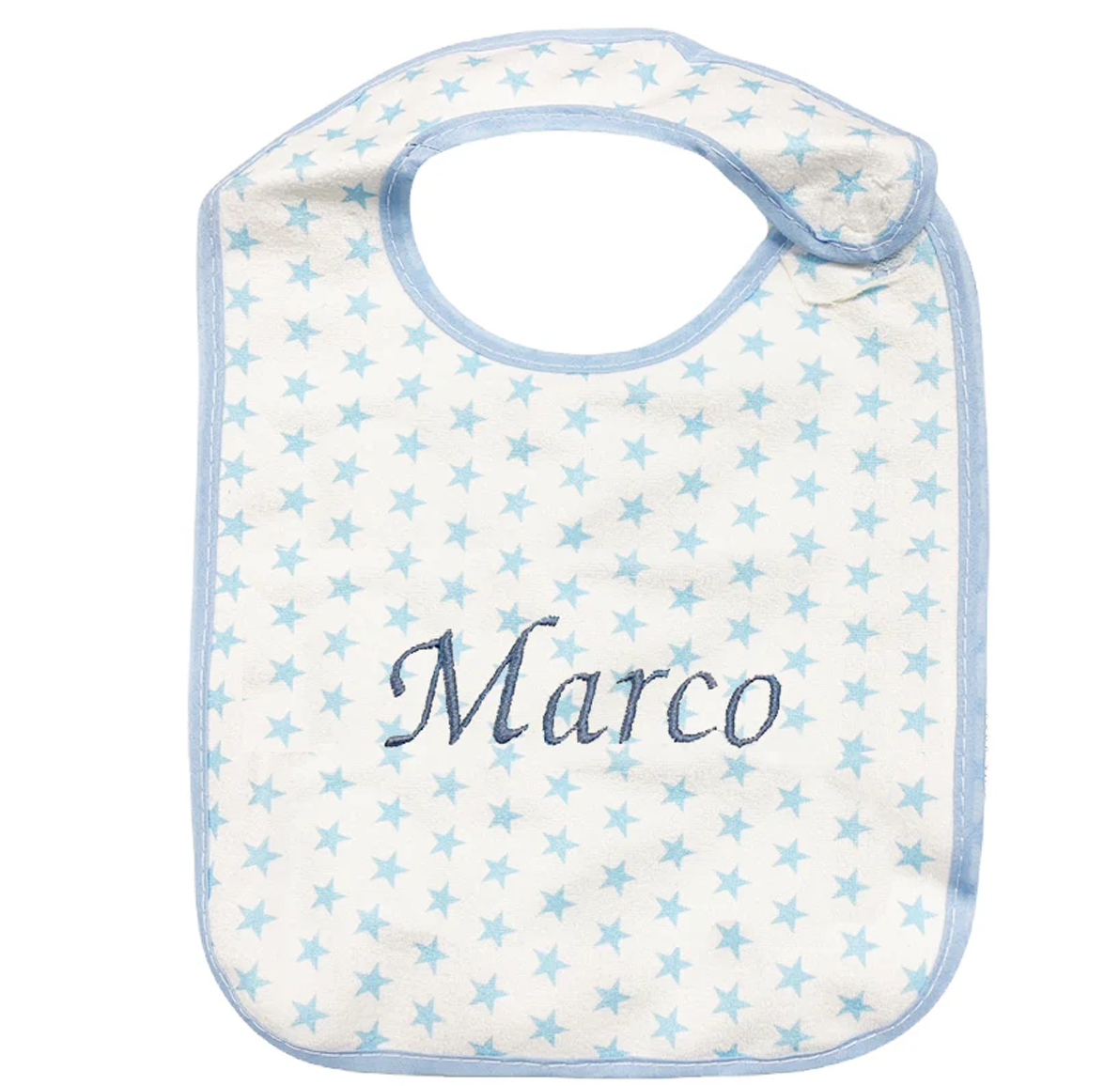 Babero bordado azul estrellas