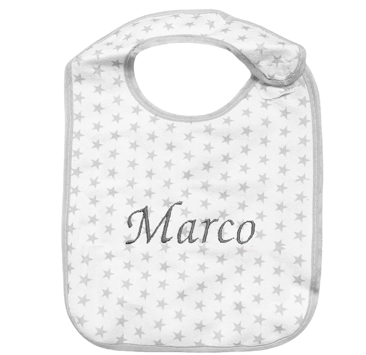 Babero bordado gris estrellas