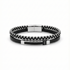 Pulsera para Hombre de Doble Hilera en Acero con Baño de Oro Blanco de 18K – Diseño Artesanal Hecho en España