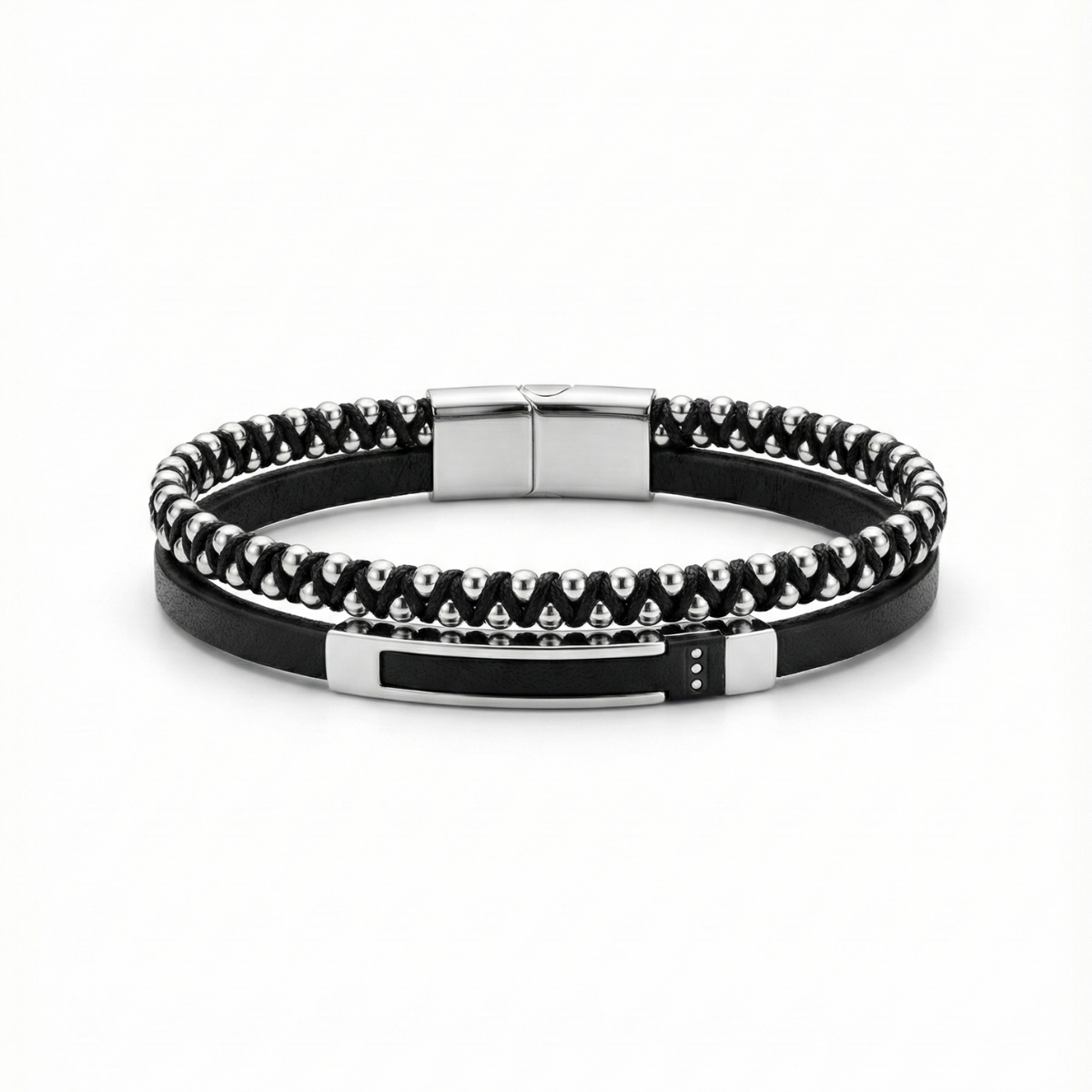 Pulsera para Hombre de Doble Hilera en Acero con Baño de Oro Blanco de 18K – Diseño Artesanal Hecho en España
