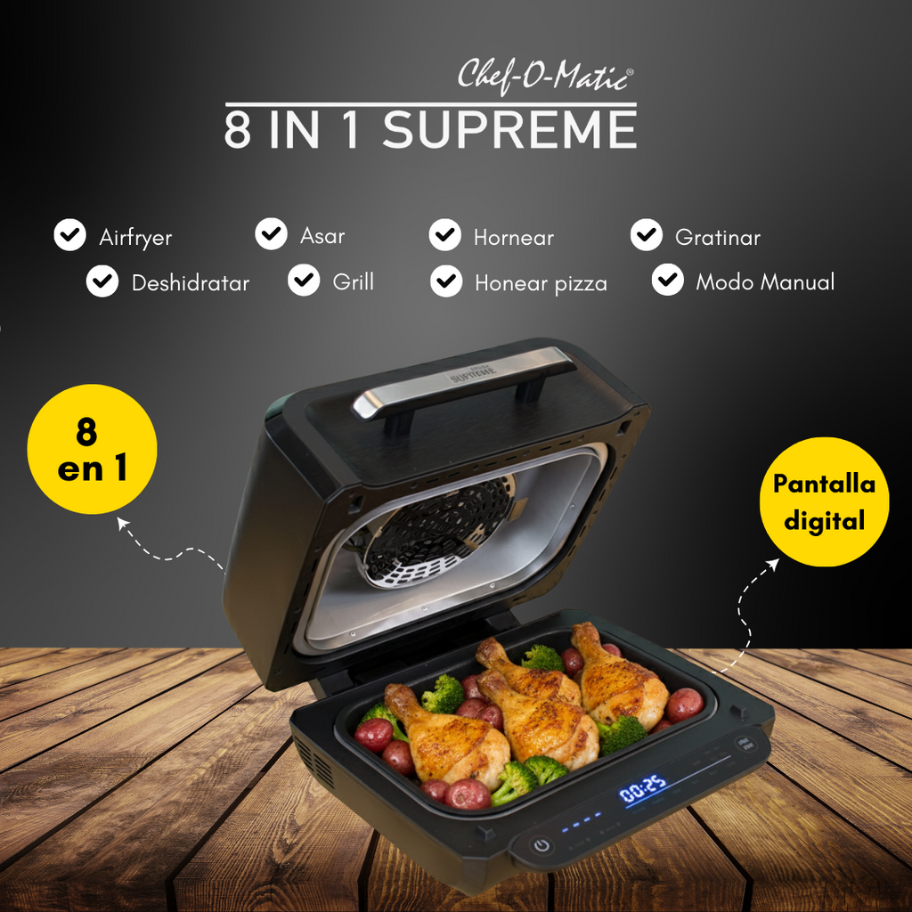 Grill, horno y Air Fryer 8 funciones en 1