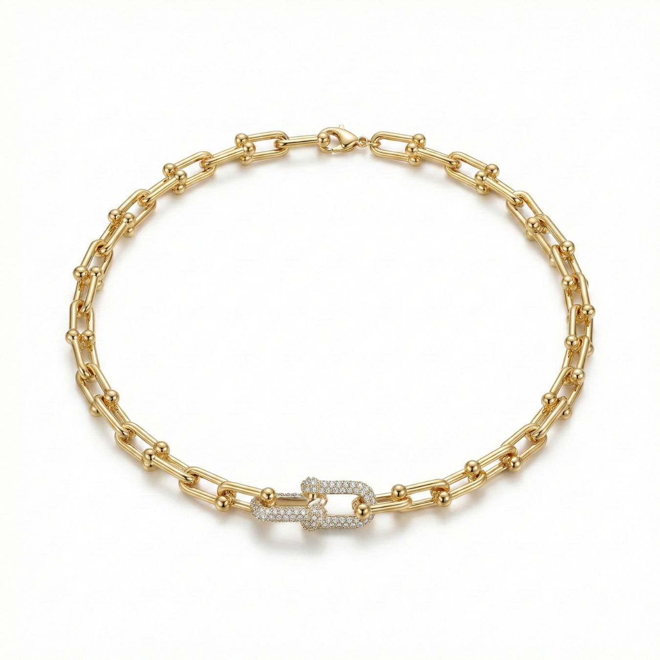 Collar de Eslabones "U-Link" con Detalle Pavé – Acero Inoxidable Bañado en Oro 18K