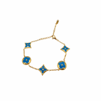 Conjunto de Joyería Floral Geométrica Azul 100% Acero Bañado en Oro 18K