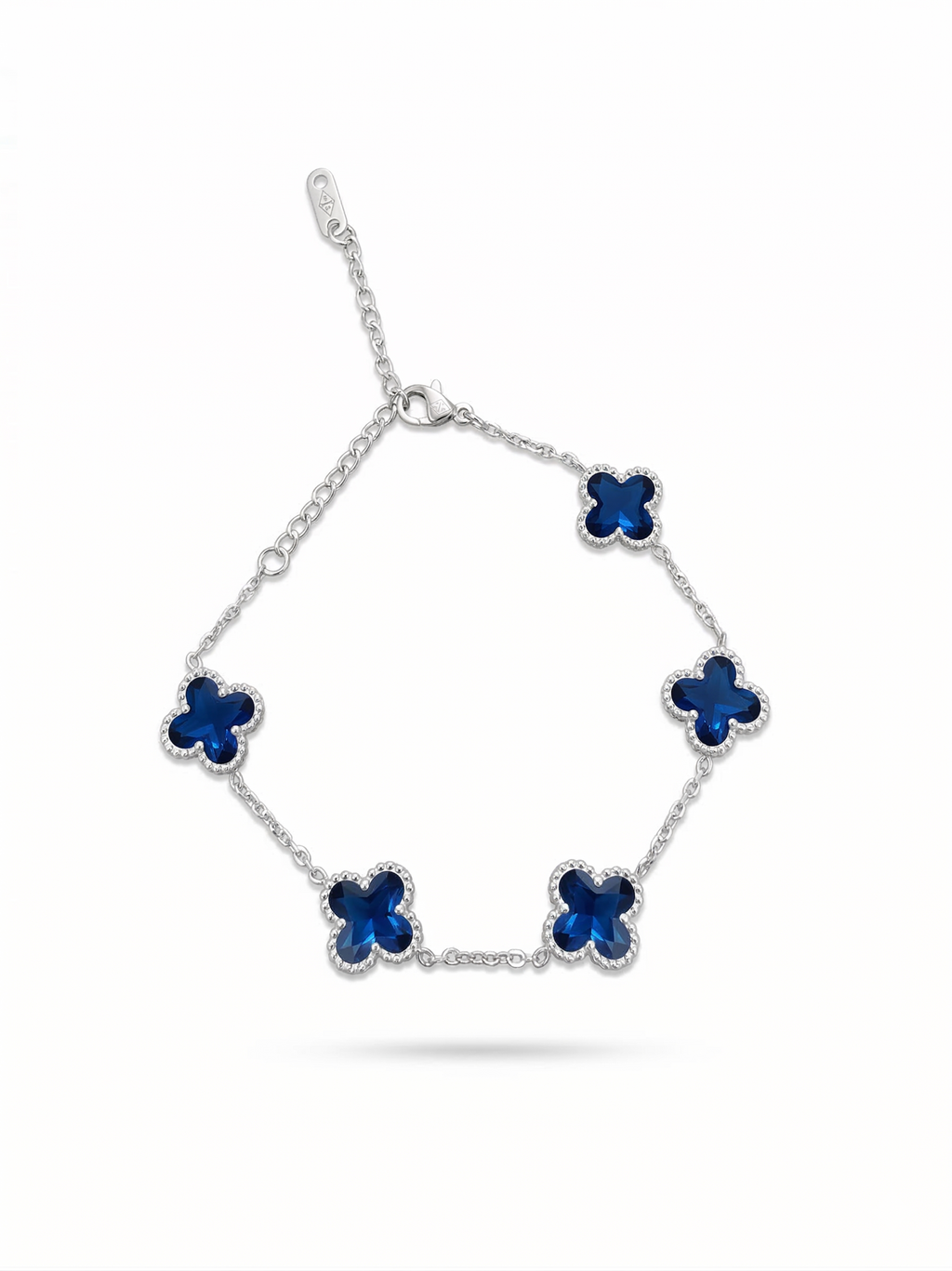 Pulsera de Trébol Azul Mármol Iridiscente 100% Acero Inoxidable Color Plata