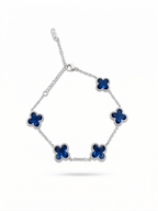 Pulsera de Trébol Azul Mármol Iridiscente 100% Acero Inoxidable Color Plata