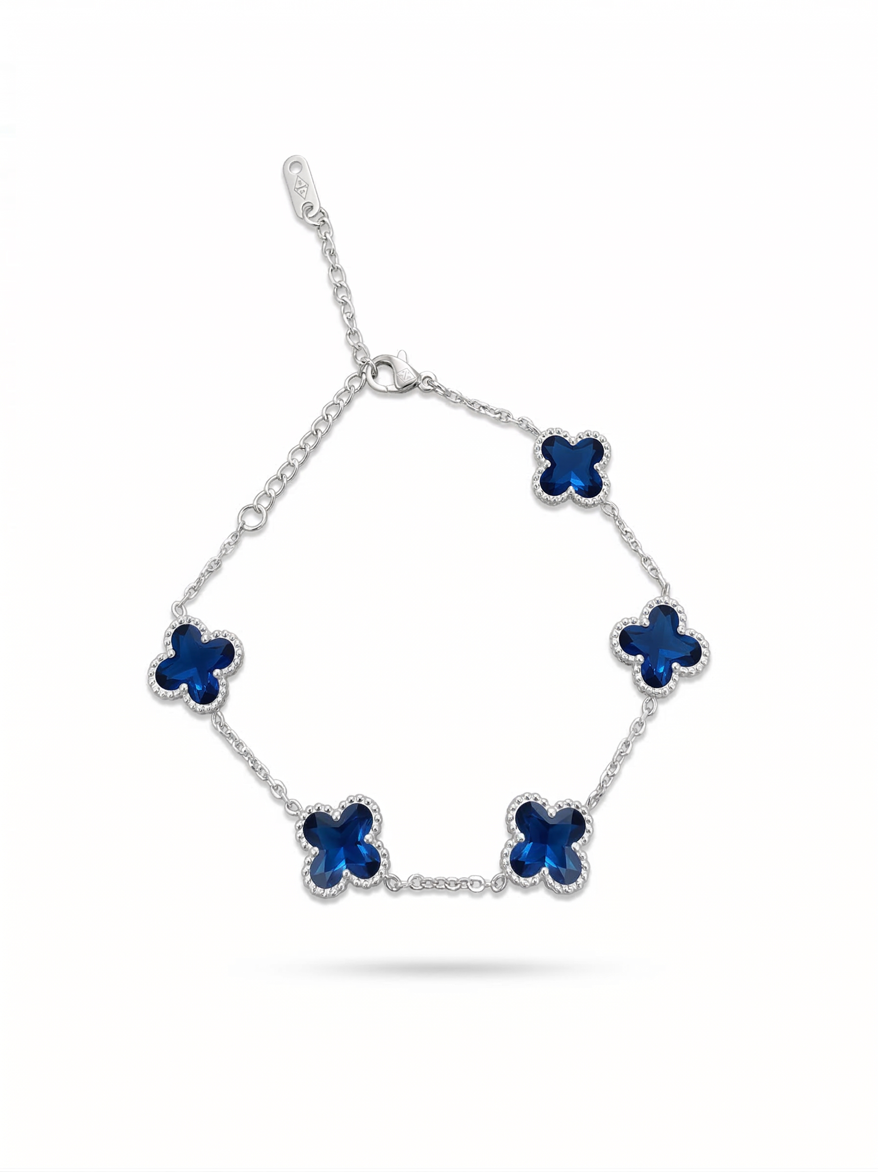 Pulsera de Trébol Azul Mármol Iridiscente 100% Acero Inoxidable Color Plata