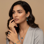 Conjunto de Joyería Floral Geométrica Azul 100% Acero Bañado en Oro 18K