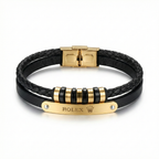 Pulsera Premium de Cuero Trenzado y Acero Inoxidable – Baño de Oro 18K – Hecha en España