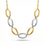 Conjunto de Collar y Pulsera de Eslabones Ovalados Bicolor – 100% Acero Bañado en Oro 18K