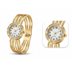 Reloj de Brazalete Rígido Multilínea con Cristales – 100% Acero Bañado en Oro 18K