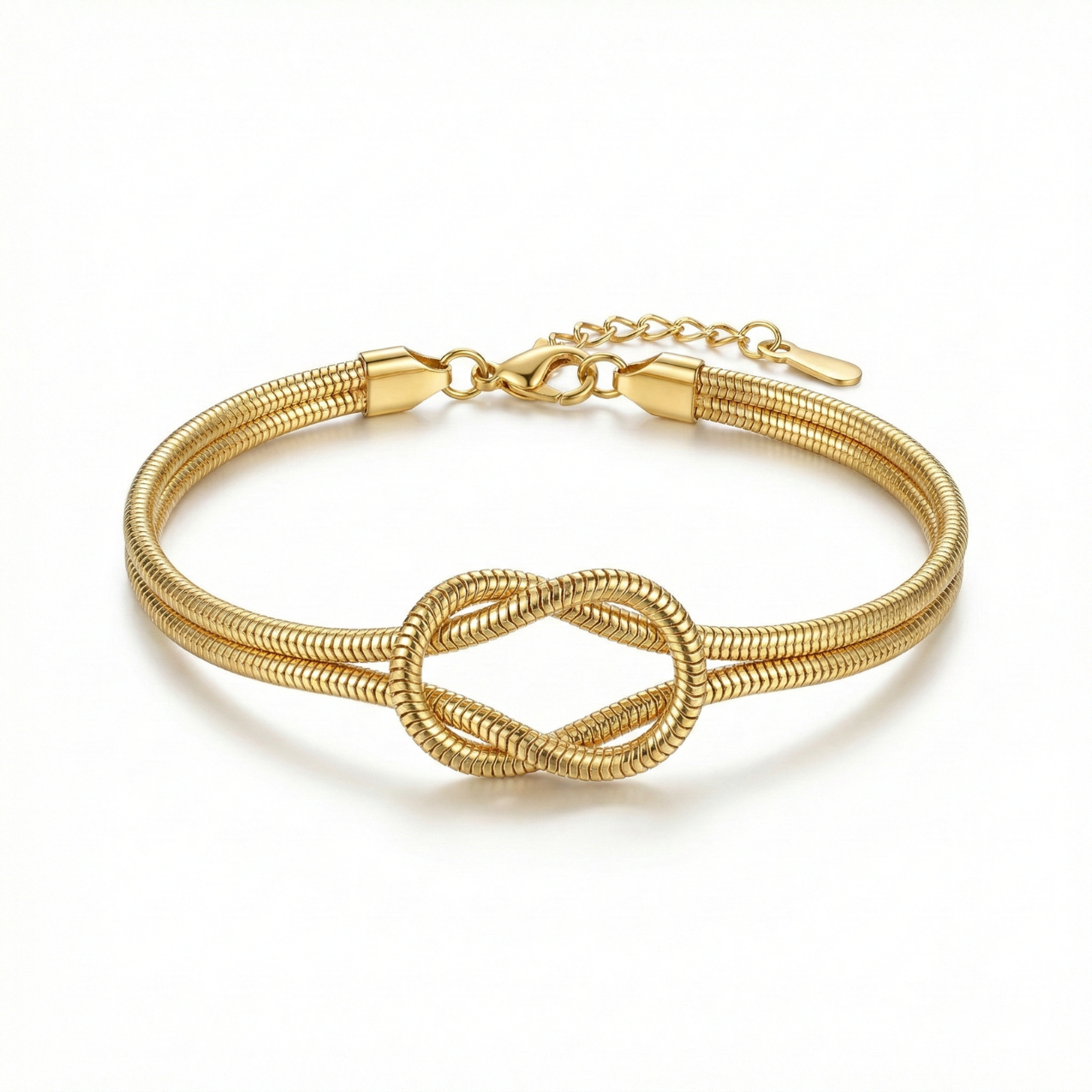 Pulsera de Doble Cordón con Nudo Infinito – 100% Acero Bañado en Oro 18K