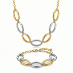 Conjunto de Collar y Pulsera de Eslabones Ovalados Bicolor – 100% Acero Bañado en Oro 18K