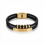 Pulsera Premium de Cuero Trenzado y Acero Inoxidable – Baño de Oro 18K – Hecha en España