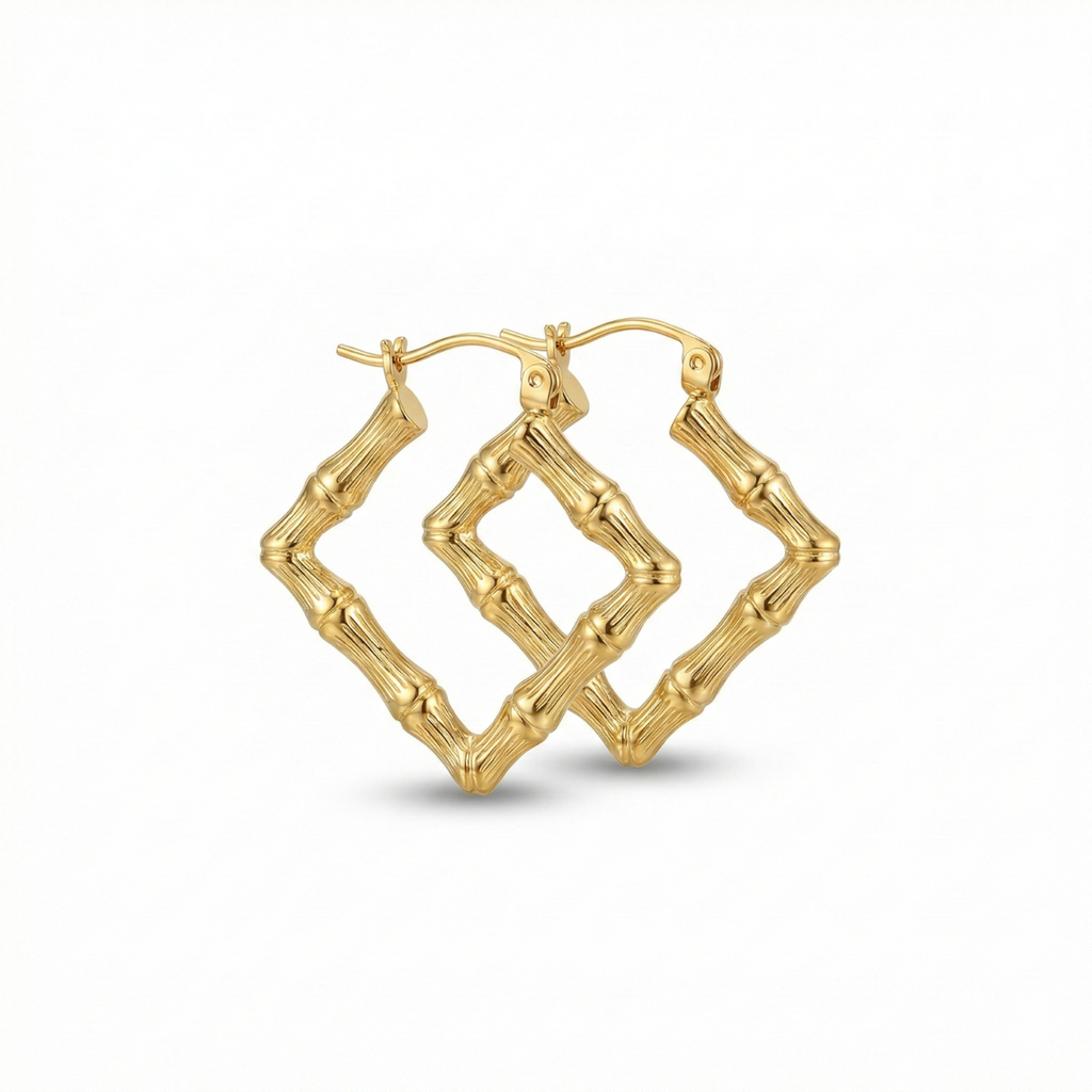 Pendientes de Aro Cuadrados Estilo Bambú - 100% Acero Bañados en Oro de 18K