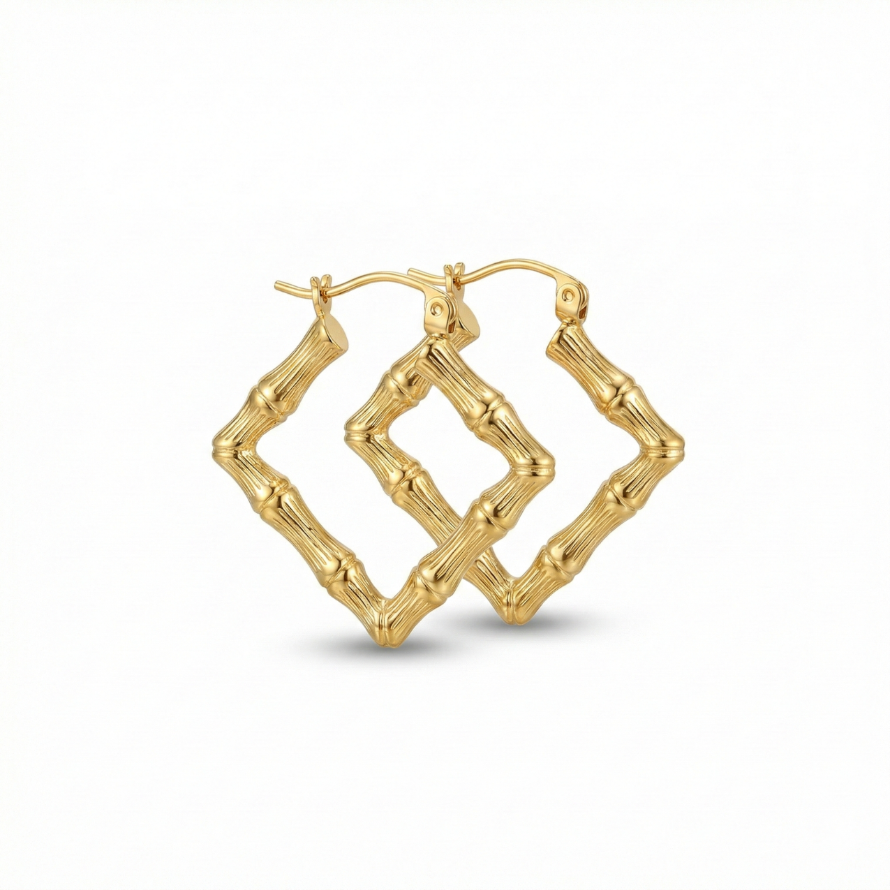 Pendientes de Aro Cuadrados Estilo Bambú - 100% Acero Bañados en Oro de 18K