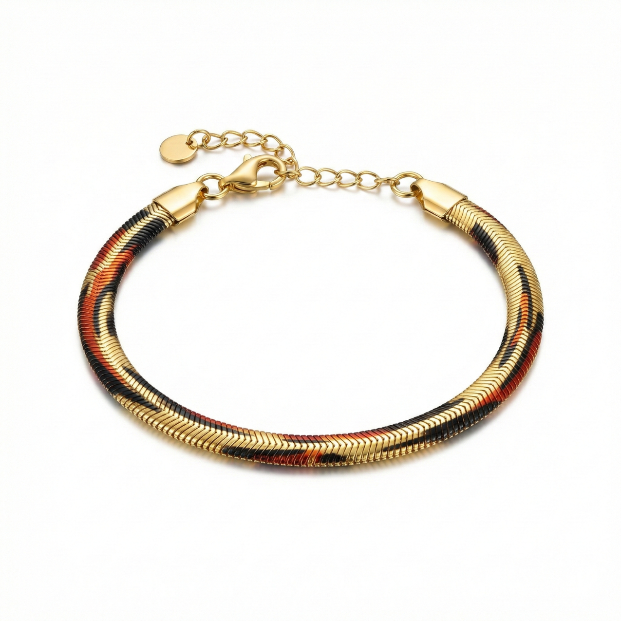 Pulsera Rígida de Eslabón Plano con Estampado Carey - 100% Acero Bañado en Oro 18K