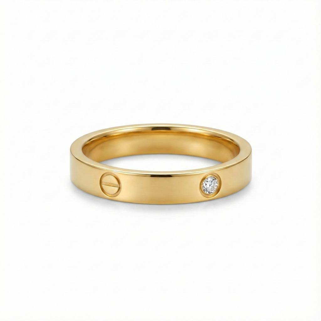 Anillo de Diseño Moderno con Detalles Engastados - 100% Acero Bañado en Oro de 18K