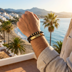 Pulsera Premium de Cuero Trenzado y Acero Inoxidable – Baño de Oro 18K – Hecha en España