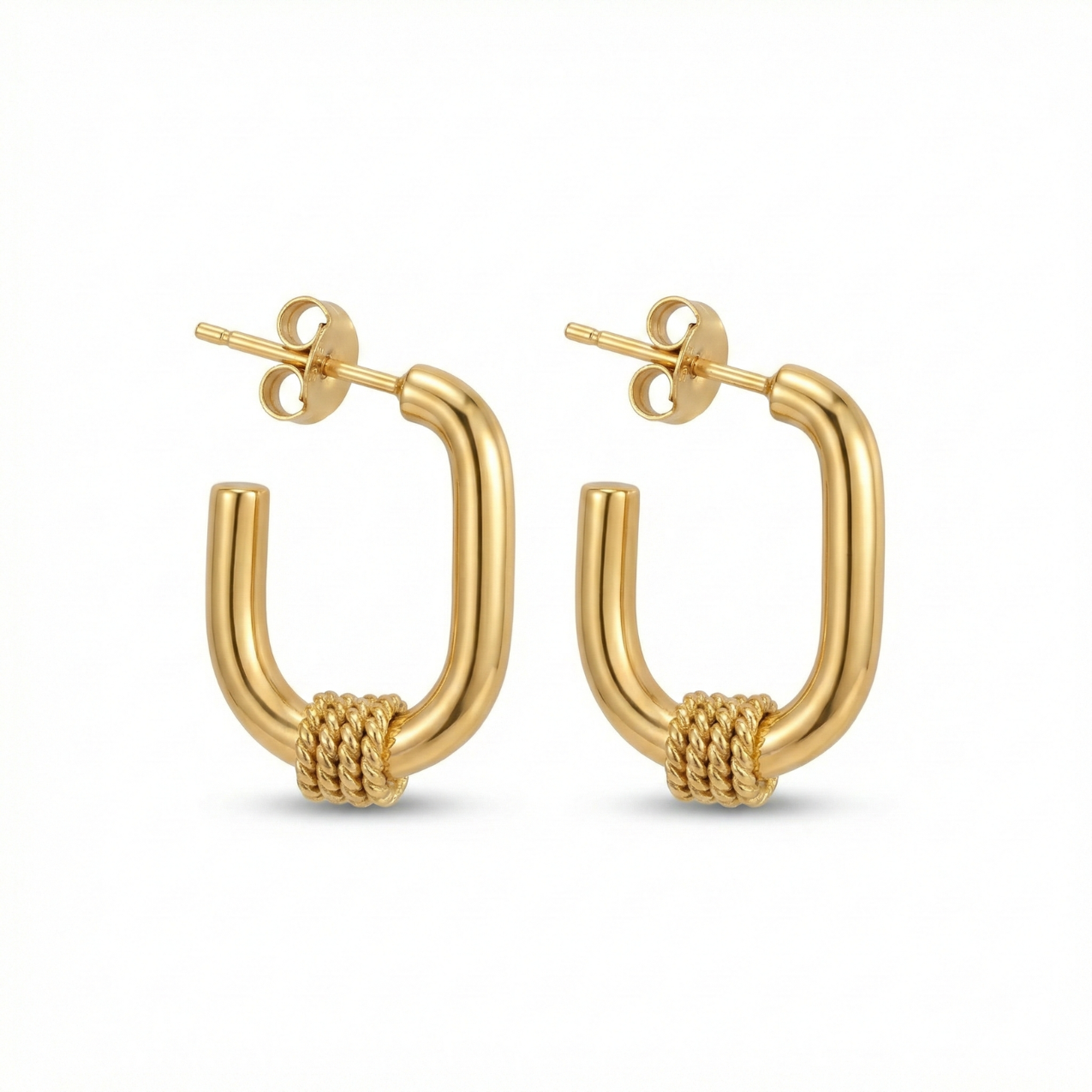 Pendientes de Aro Cuadrados con Detalle Texturizado 100% Acero Bañado en Oro 18K