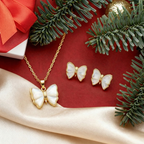 Conjunto Collar y Pendientes de Mariposa con Nácar - 100% Acero Bañado en Oro 18K