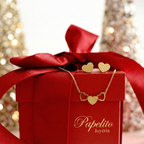 Conjunto Collar de Tres Corazones y Pendientes Corazón Texturizado - 100% Acero Bañado en Oro 18K