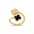 Anillo Doble Flor en Acero Baño de Oro 18K - Talla 19