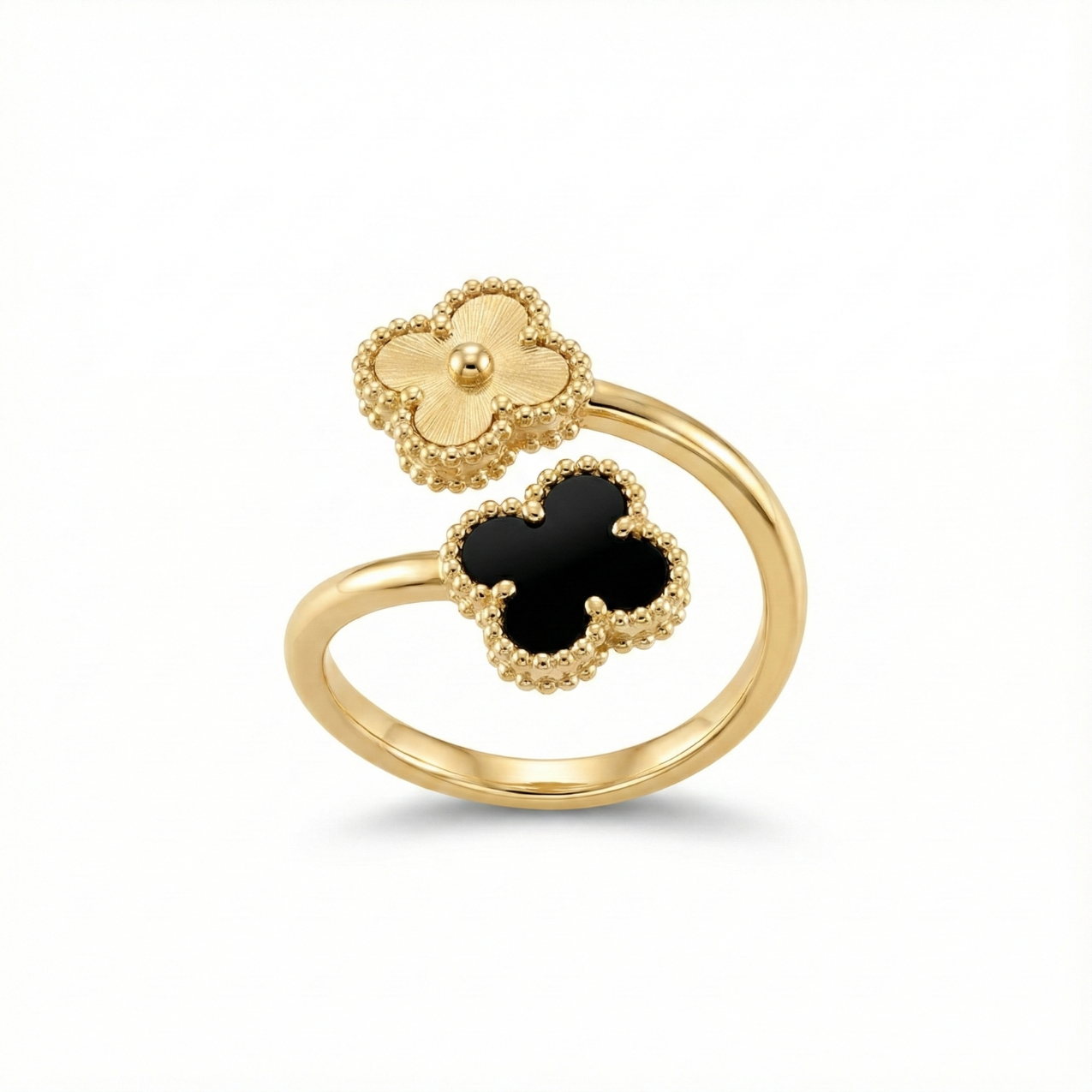 Anillo Doble Flor en Acero Baño de Oro 18K - Talla 19