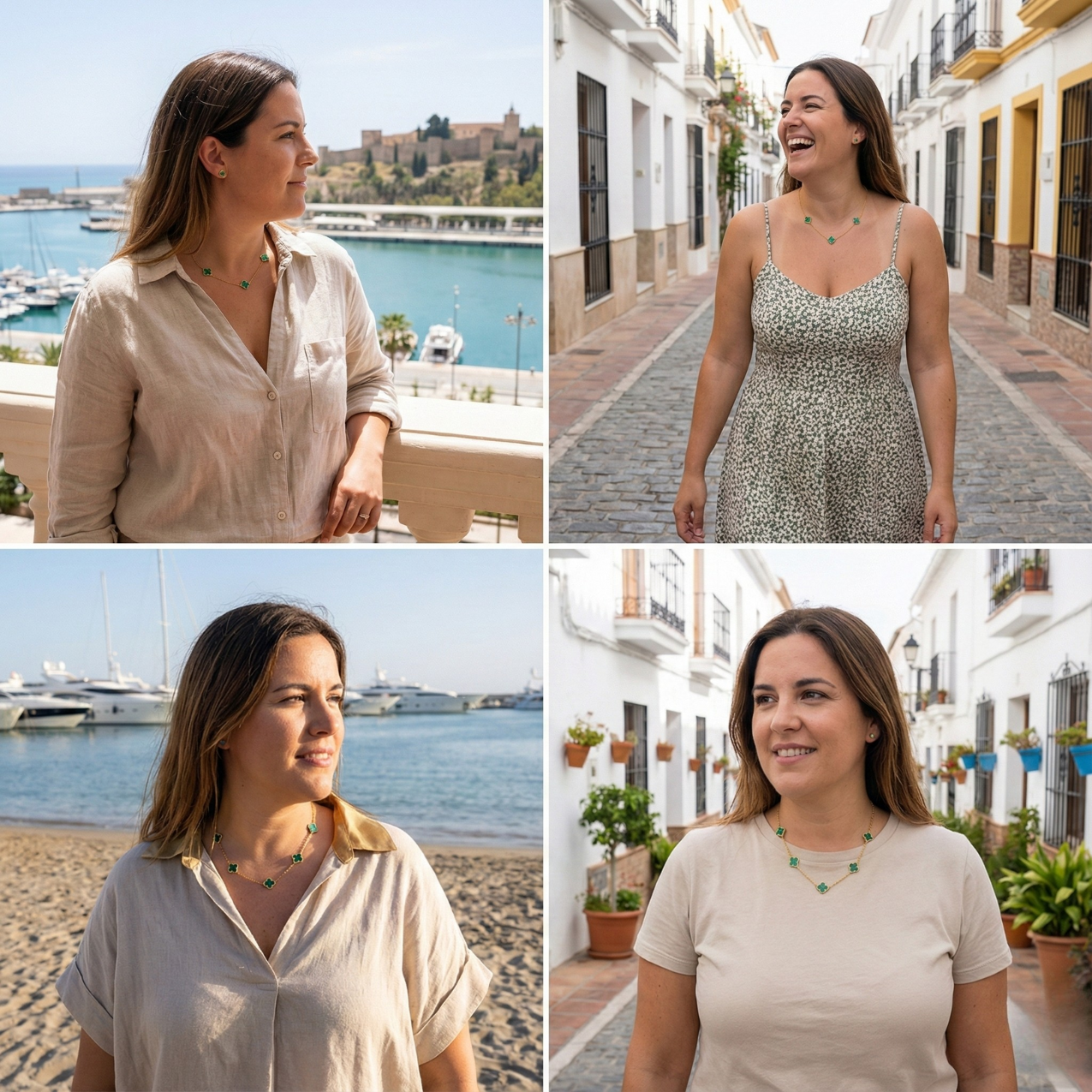 Collar de Trébol Verde Malaquita 100% Acero Bañado en Oro 18K