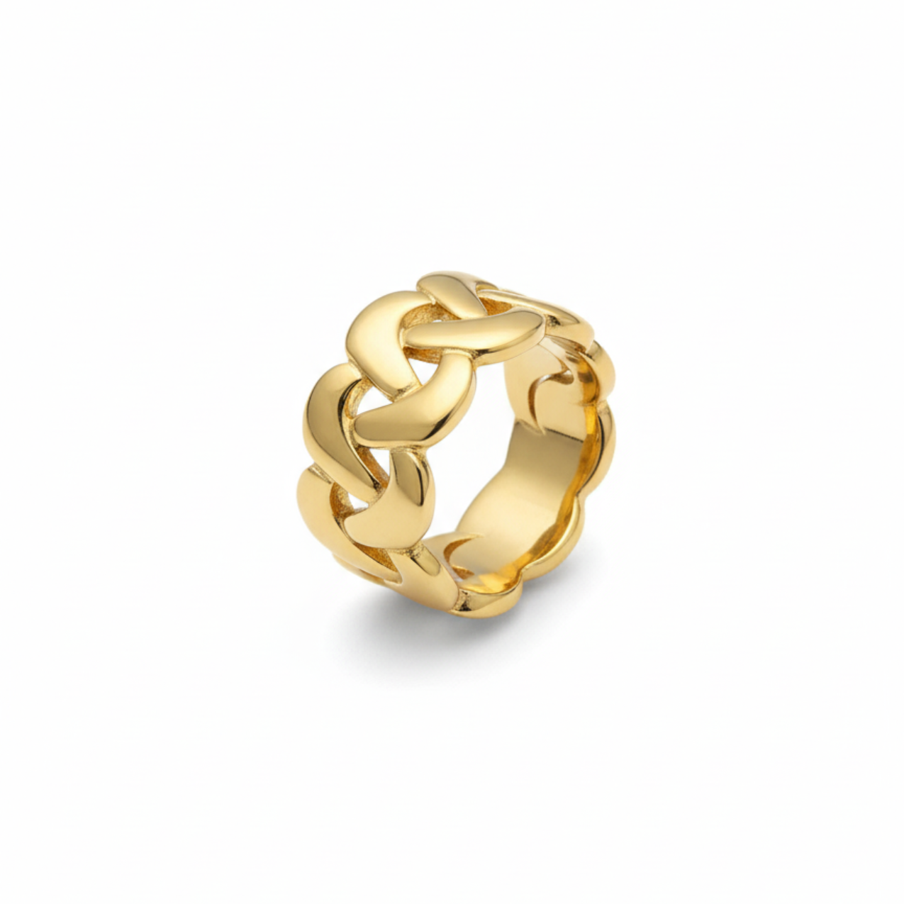 Anillo de Eslabones Grandes 100% Acero Bañado en Oro 18K