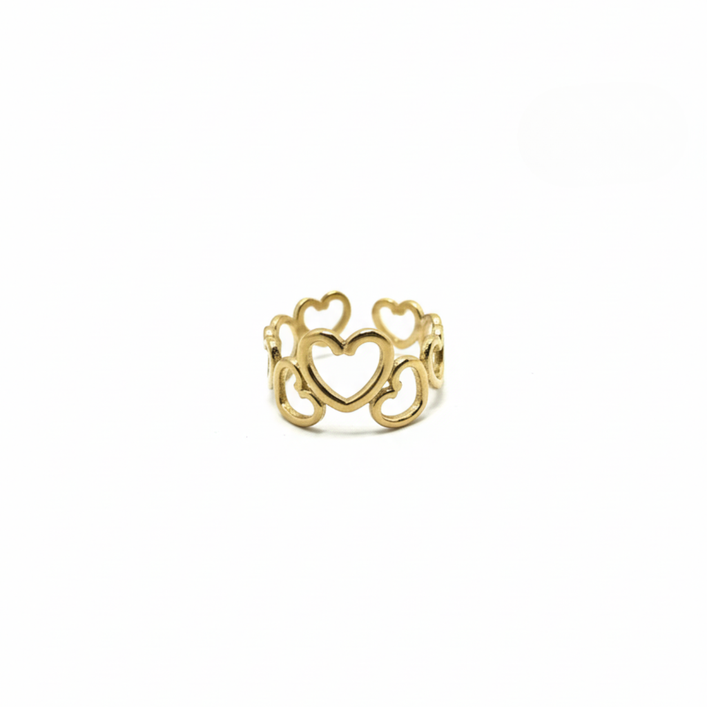 Anillo Banda de Corazones Calados 100% Acero Bañado en Oro 18K