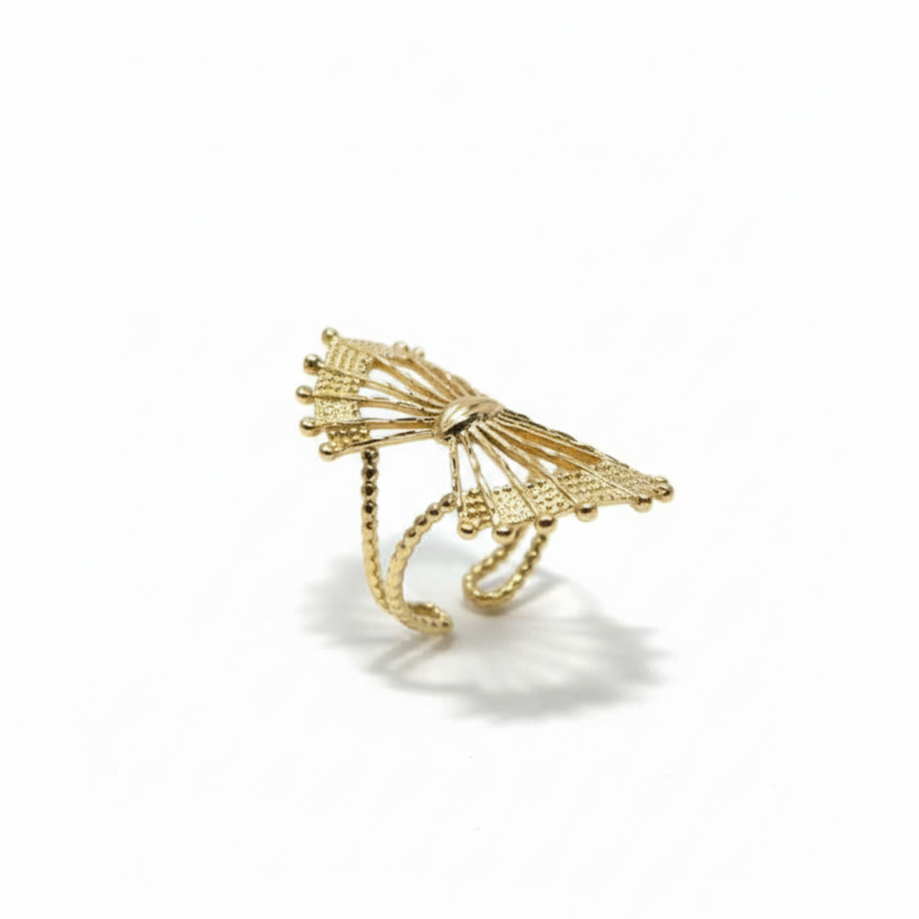 Anillo Abanico Calado 100% Acero Bañado en Oro 18K