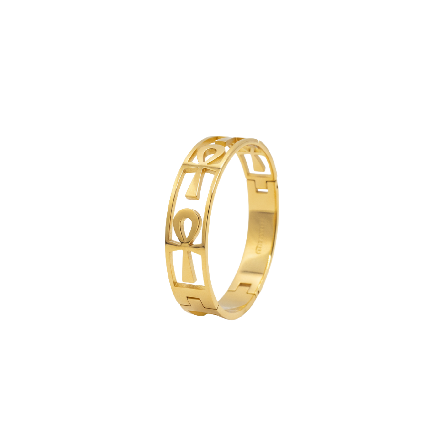 Pulsera Rígida Calada Cruz Egipcia (Anj) 100% Acero Bañado en Oro 18K