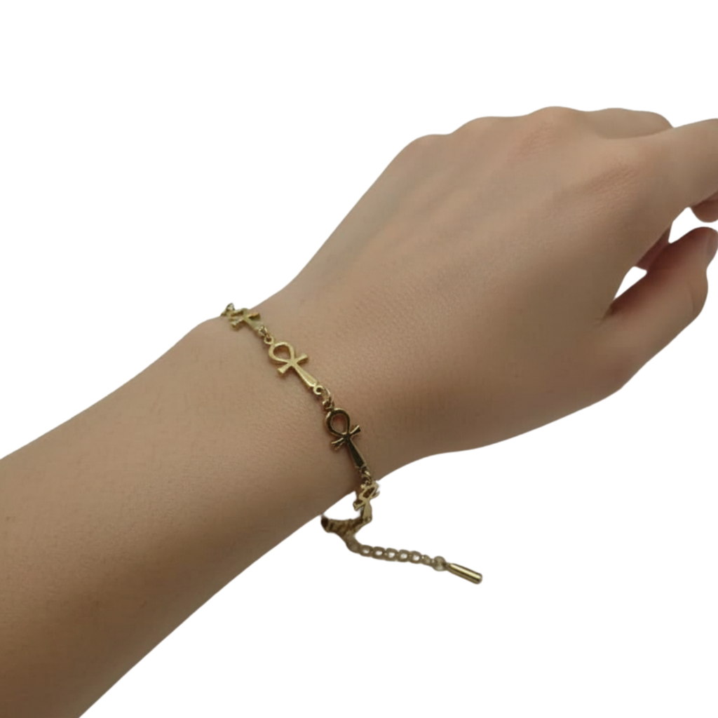 Pulsera de Cruces Egipcias (Anj) 100% Acero Bañado en Oro 18K