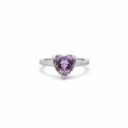 Anillo de Corazón Púrpura con Circonitas 100% Acero Inoxidable Color Plata