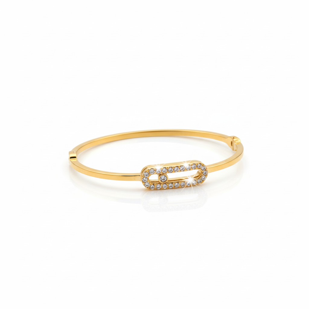 Pulsera Rígida Eslabón con Circonita Móvil 100% Acero Bañado en Oro 18K