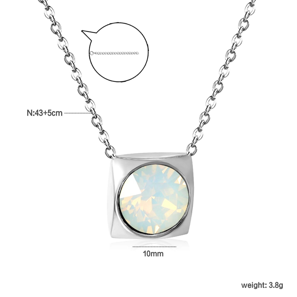 Collar Elegante con Dije Cuadrado de Cristal Opalino - 100% Acero y Fabricación Española