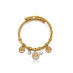 Pulsera Rígida Trenzada de Acero Chapado en Oro 18K con Dijes Árbol de la Vida y Brillantes