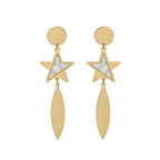 Pendientes Largos Colgantes de Estrella Nácar y Hoja 100% Acero Bañado en Oro 18K
