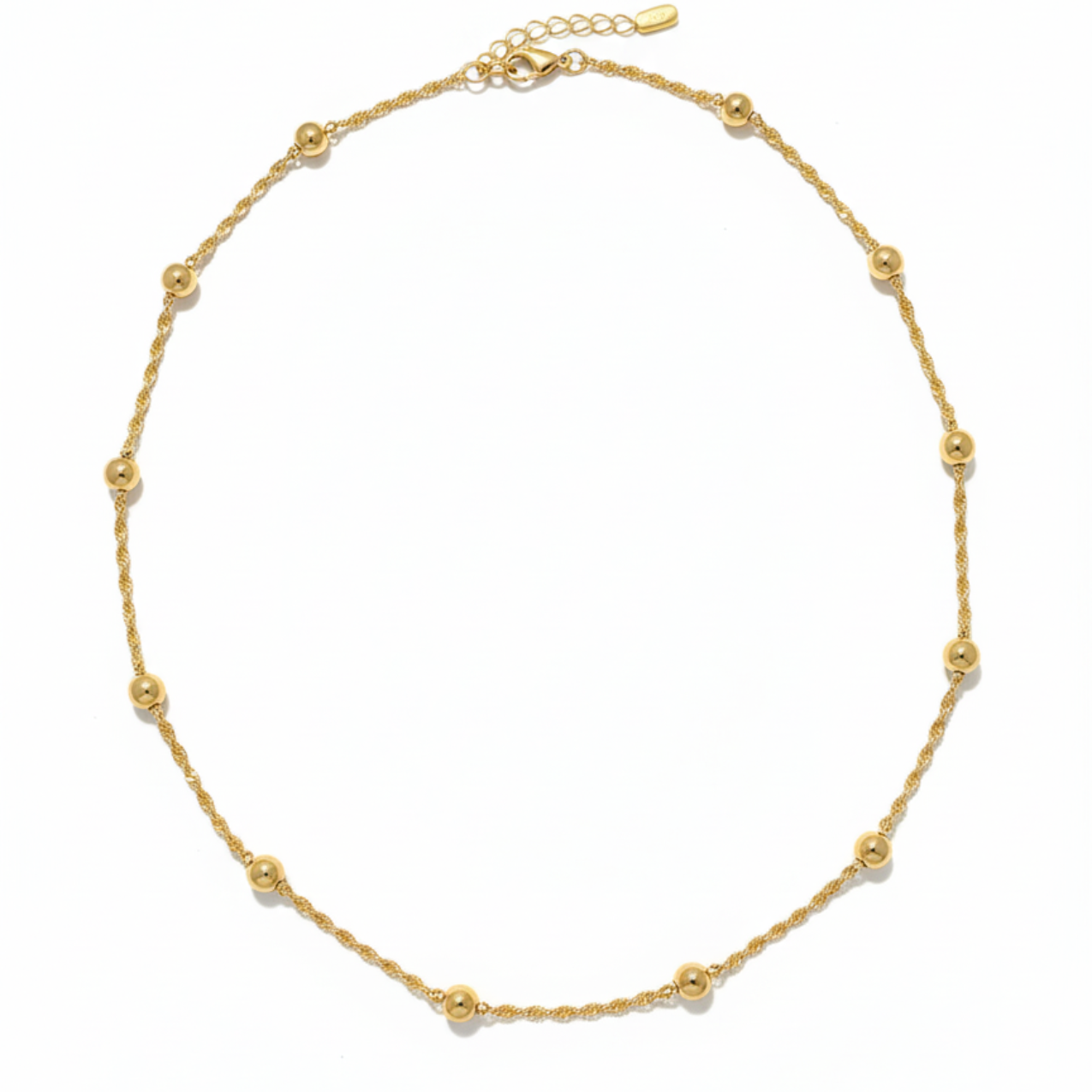 Collar de Acero Chapado en Oro 18K con Cadena Trenzada y Bolas Separadas