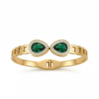 Pulsera Rígida con Dos Cristales Verdes y Circonitas - 100% Acero Bañado en Oro 18K