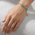 Pulsera de Trébol Azul Iridiscente 100% Acero Bañado en Oro 18K