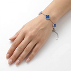 Pulsera de Trébol Azul Intenso 100% Acero Inoxidable Color Plata