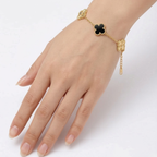 Pulsera de Trébol Alternado Negro y Dorado 100% Acero Bañado en Oro 18K