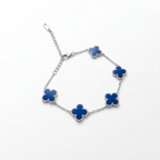 Pulsera de Trébol Azul Intenso 100% Acero Inoxidable Color Plata