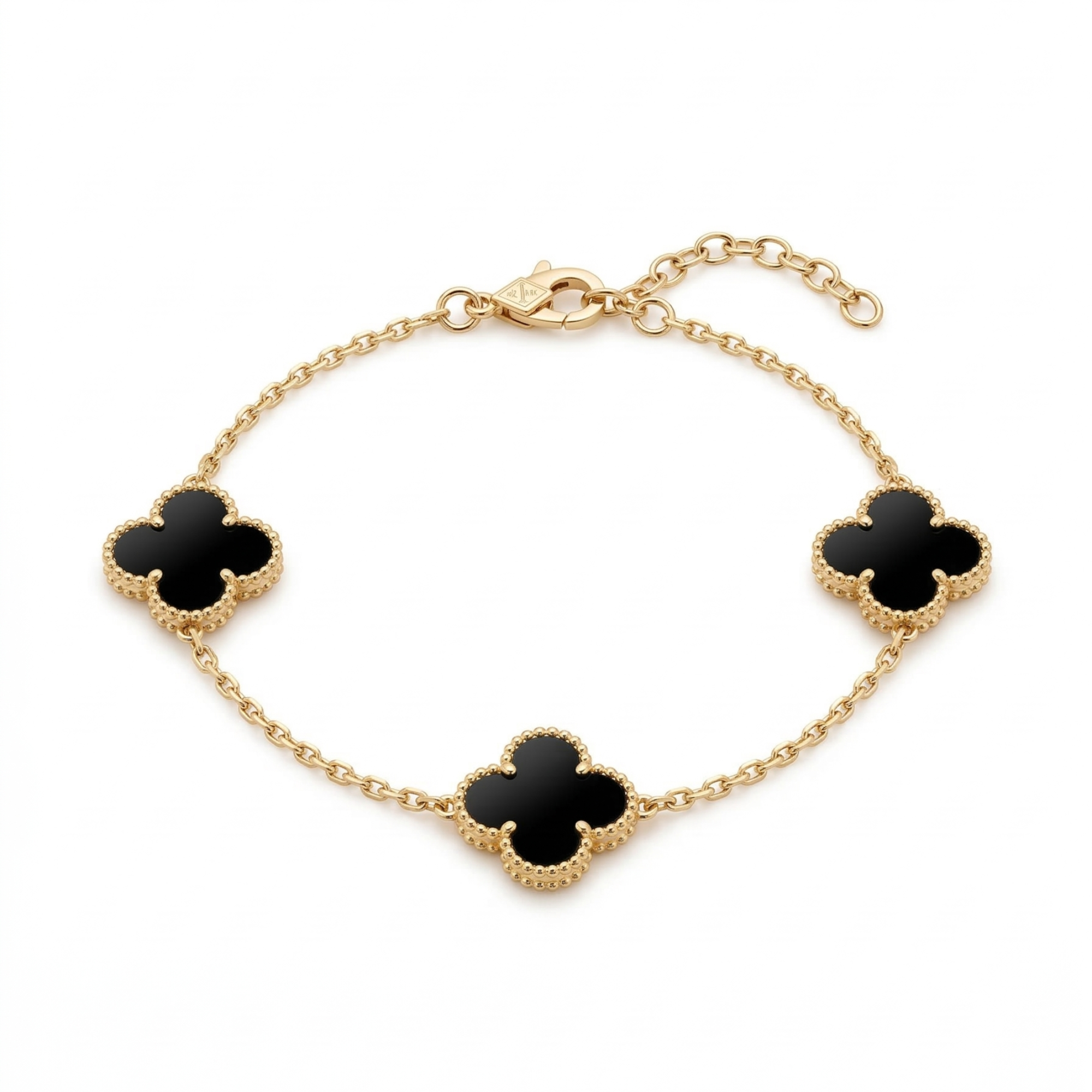 Brazalete Trébol Onyx - Acero Inoxidable Bañado en Oro de 18K (100% Calidad)
